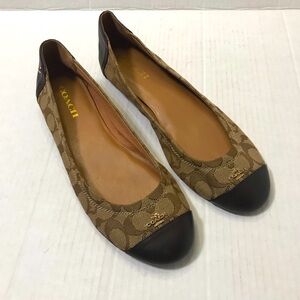 Coach Chelsea Outline Ballet Flats Size 10B Tan Brown Signature Monogram Leather